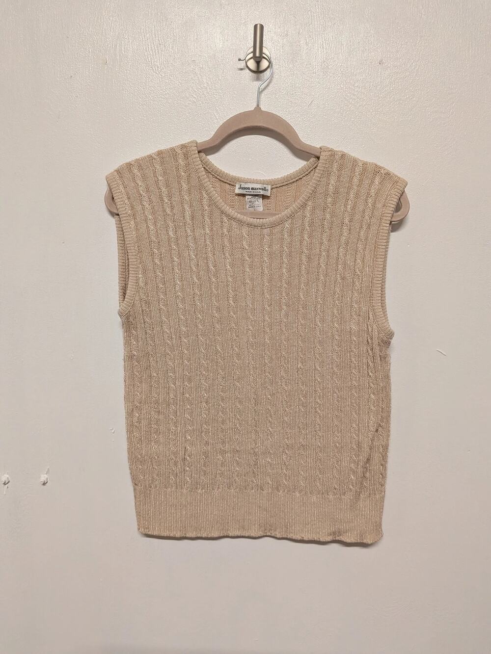 Jason Maxwell Sleeveless Cable Knit Sweater Vest Beige Size L
